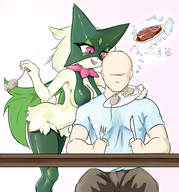 1boy 1girl artist:NoConcession food furry meat meowscarada mice pokemon steak // 2800x3000 // 3.6MB
