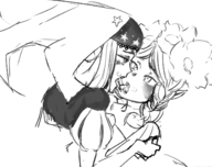 2girls artist:unknown blush kissing mercedes monochrome odin_sphere velvet yuri // 1392x1105 // 239KB