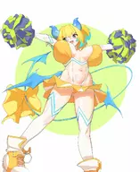 1girl artist:zannenne blonde_hair bombergirl cheerleader horns huge_breasts pine pom-poms tail womb_tattoo // 1361x1665 // 295KB