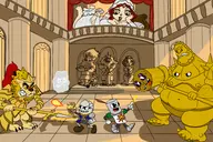 cleavage colored crossover cuphead cuphead_(series) dark_souls dragon_slayer_ornstein executioner_smough gwynevere ornstein smough solaire solaire_of_astora // 2870x1920 // 3.6MB