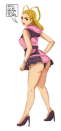1girl artist:aikun2012 blonde_hair colored cosplay earrings kairi kingdom_hearts larxene panties pantyshot speech_bubble text // 648x1395 // 377KB