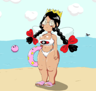 1girl 2boys artist:skiffle_bop beach bikini fairy_queen huge_breasts kirby kirby_(series) kirby_64_the_crystal_shards meta_knight // 1100x1048 // 81KB