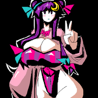 1girl artist:2hufag hat huge_breasts leotard patchouli_knowledge peace_sign purple_hair touhou // 400x400 // 20KB