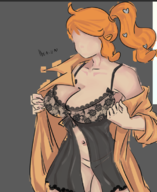 1girl artist:heavenexe_ bikini breasts nipples piercing pokemon pokemon_swsh sonia undressing wip // 608x745 // 355KB