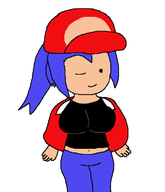 1girl artist:unknown breasts claude_plays_pokemon colored huge_breasts lass looking_at_viewer navel pokemon pokemon_trainer tummy wink // 650x756 // 21KB