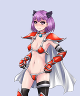 1girl armor artist:kuron blush cape collar colored elizabeth_bathory embarrassed fate_(series) fate_grand_order helena_blavatsky outfit_swap purple_eyes purple_hair short_hair thigh_highs // 1000x1200 // 581KB