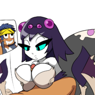 1boy 1girl artist:iggy_bomb black_eyes blue_hair blush bolo bonelegs clothed_paizuri colored drool monster_girl paizuri penis purple_hair shantae_(series) short_hair spider_girl wayforward // 1200x1200 // 393KB