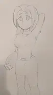 1girl arms_behind_head artist:unknown looking_at_viewer mii mii_gunner sketch // 2274x4032 // 1.0MB