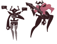 1girl artist:signirsol colored december_holiday deltarune fishnet fishnet_stockings guitar knight lingerie looking_at_viewer multiple_poses panties playing_music text the_roaring_knight // 1018x800 // 38KB