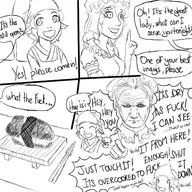 apron comic dialogue gordon_ramsay monochrome mystia_lorelei parody sushi touhou yuyuko_saigyouji // 1500x1500 // 233KB