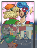1boy 1girl arms_(game) blush colored comic embarrassed kiss min_min spring_man text // 1684x2180 // 2.7MB