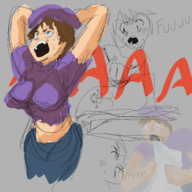 1girl artist:yuuzal crying drawing mega_man_(series) mega_man_legends museum_curator screaming // 2048x2048 // 1.6MB