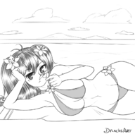 1girl artist:dracksart flower fubuki monochrome senran_kagura swimsuit twintails // 1214x1200 // 1.5MB