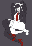 1girl anal black_hair bulge celestia_ludenberg colored cum danganronpa drill_hair earrings painted_nails panties penis red_eyes rule_63 sex smile testicles thigh_highs trap // 2480x3507 // 978KB