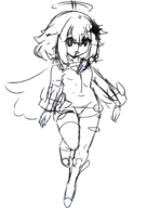 1girl artist:unknown genshin_impact leg_raise looking_at_viewer monochrome paimon sketch // 1240x1754 // 729KB