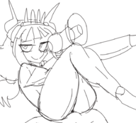 1girl artist:unknown ass helltaker holding_object legs looking_to_the_side lucifer megaphone monochrome seductive seductive_pose sitting sketch smile smiling smug // 923x832 // 233KB