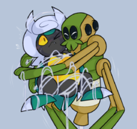 1girl artist:gholdenhoe blush fang hugging kaburion karratarch pokemon predator prey spider_web surprised tagme tied tied_up trapped web // 914x864 // 377KB