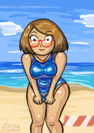 1girl artist:astral_licorice beach embarrassed glasses nikki swapnote swimsuit water // 1240x1754 // 160KB