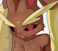 1girl artist:unknown close_up colored cropped furry looking_at_viewer lopunny no_background pokemon red_eyes smile // 1178x1037 // 510KB