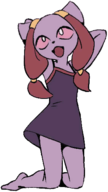 1girl alien animated anthro arms_behind_head artist:unknown cat catgirl dancing dress furry gif high nine_sols official_art open_mouth red_eyes solarian // 419x506 // 172KB