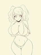 1girl artist:iggy_bomb bikini cameltoe earrings huge_breasts persona persona_(series) persona_4 rise_kujikawa shin_megami_tensei sketch smile thick_thighs twintails wide_hips wip // 1500x2000 // 390KB