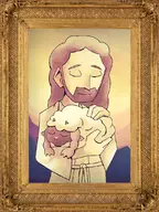 1boy artist:setz brown_hair colored eyes_closed facial_hair jesus jesus_christ long_hair pokemon wooloo // 834x1111 // 1.6MB