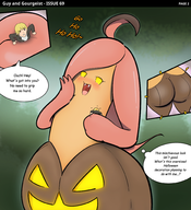 1boy 1girl artist:BooleanFreeze ass comic giantess gourgeist holding macro pokemon restrained text // 1808x1982 // 1.9MB