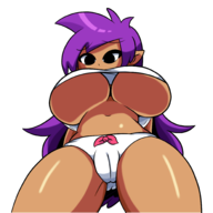 1girl alternate_breast_size artist:iggy_bomb black_eyes cameltoe colored dark_skin huge_breasts long_hair looking_down panties purple_hair shantae shantae_(series) underboob wayforward // 2000x2000 // 610KB