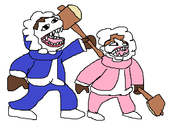 1boy 1girl artist:laweaacosadora black_eyes colored gloves hammer hood ice_climber ice_climbers mspaint nana popo sharp_teeth winter_clothes // 611x428 // 21KB
