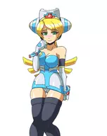 cinnamon cleavage colored dress gloves green_eyes medic mega_man_(series) mega_man_x mega_man_x_command_mission nurse stockings // 1495x1892 // 232KB