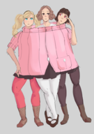 3girls ann_takamaki blonde_hair blue_eyes brown_eyes brown_hair colored haru_okumura jacket makoto_niijima persona persona_(series) persona_5 red_eyes shin_megami_tensei short_hair twintails // 711x1012 // 400KB