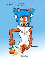 1girl artist:mariogrant binary_art colored crash_bandicoot_(series) crash_team_racing crash_team_racing_nitro-fueled fruit furry knife looking_at_viewer megumi_bandicoot text yandere // 630x816 // 449KB
