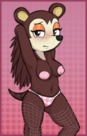 1girl animal_crossing armpit artist:heshieokf blush breasts colored embarrassed fishnet furry mabel_able medium_breasts panties pasties solo // 1383x2151 // 1.1MB