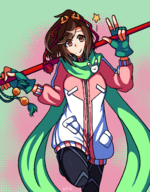 1girl artist:mellie brown_eyes brown_hair colored fighting_ex_layer gloves ponytail sanane scarf smile star // 1550x1978 // 1.7MB