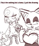 (you) 1boy 2girls artist:strugglingquota doodle pointing rouge_the_bat sage sonic_(series) sonic_the_hedgehog text // 1000x1159 // 203KB