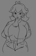 1girl artist:unknown biker biker_outfit bow breasts earrings eyelashes gigantic_breasts huge_breasts jacket jeans lineart lips looking_at_viewer mario_kart monochrome princess_peach sketch super_mario // 378x593 // 23KB