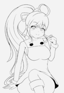 artist:nininho cosplay dragalia_lost legs_crossed lineart mega_man_(series) roll zethia // 1448x2110 // 602KB