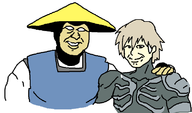 2boys artist:rider crossover grey_hair metal_gear_rising metal_gear_solid mortal_kombat mspaint parody raiden raiden_(mortal_kombat) revengeance short_hair white_eyes // 782x460 // 27KB