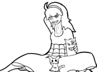 1girl ahoge artist:bad-draw cell_phone gengar headband hex_maniac lineart long_hair mimikyu parody phone pokemon pokemon_xy swirly_eyes trainer_class // 1600x1200 // 289KB