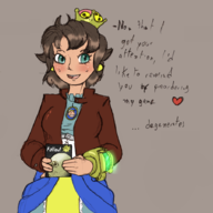 1girl artist:mildlyliquored brown_eyes colored crown dialogue fallout fallout_76 genderbend green_eyes heart rule_63 short_hair super_crown text todd_howard video_game // 900x900 // 393KB