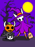 artist:unknown broom halloween hollow_knight hornet pumpkin silksong the_knight trick_or_treat witch // 1620x2160 // 1.1MB