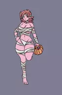 1girl artist:goseb90 candy chrono_trigger chronoa colored costume halloween_themed mummy nipples // 1009x1536 // 324KB