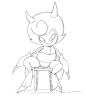 1girl artist:unknown kaburion karratarch looking_at_viewer monochrome pokemon pokemon_teraleak sitting sketch // 1110x1240 // 109KB