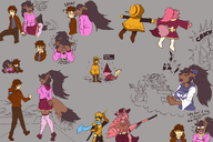 2boys 2girls anthro arms_behind_back artist:signirsol breasts buried clover colored covering_eyes decibat deltarune_yellow el_bailador embarrassed eyes_closed firearm furry gun handholding holding_object huge_breasts kanako_ketsukane laughing licking monochrome multiple_poses romantic shotgun singing sitting sketch skirt sword tail tail_wag tail_wagging text undertale_(series) undertale_yellow weapon // 1200x800 // 92KB