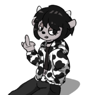 1girl artist:unknown cowprint hoodie rammy um_jammer_lammy // 567x621 // 20KB