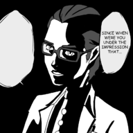 1boy monochrome parody persona_(series) persona_5 persona_5_royal shin_megami_tensei takuto_maruki text // 1200x1200 // 233KB