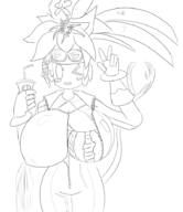 1girl artist:skeleton blaster_master blaster_master_zero blaster_master_zero_2 breasts drink flower huge_breasts kanna lactation nipples peace_sign wink // 795x922 // 189KB