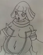 1girl artist:billyfutureboy bel bomb_rush_cyberfunk huge_breasts princess_peach traditional_medium // 2610x3370 // 3.1MB