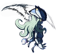 1girl arcana_heart artist:inawon bow colored green_hair long_hair monster_girl pistrix shark_girl tail yellow_eyes // 1000x944 // 484KB