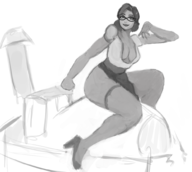 1girl artist:unknown cart cleavage glasses miss_pauling monochrome solo team_fortress_2 thigh_highs wip // 1000x894 // 370KB